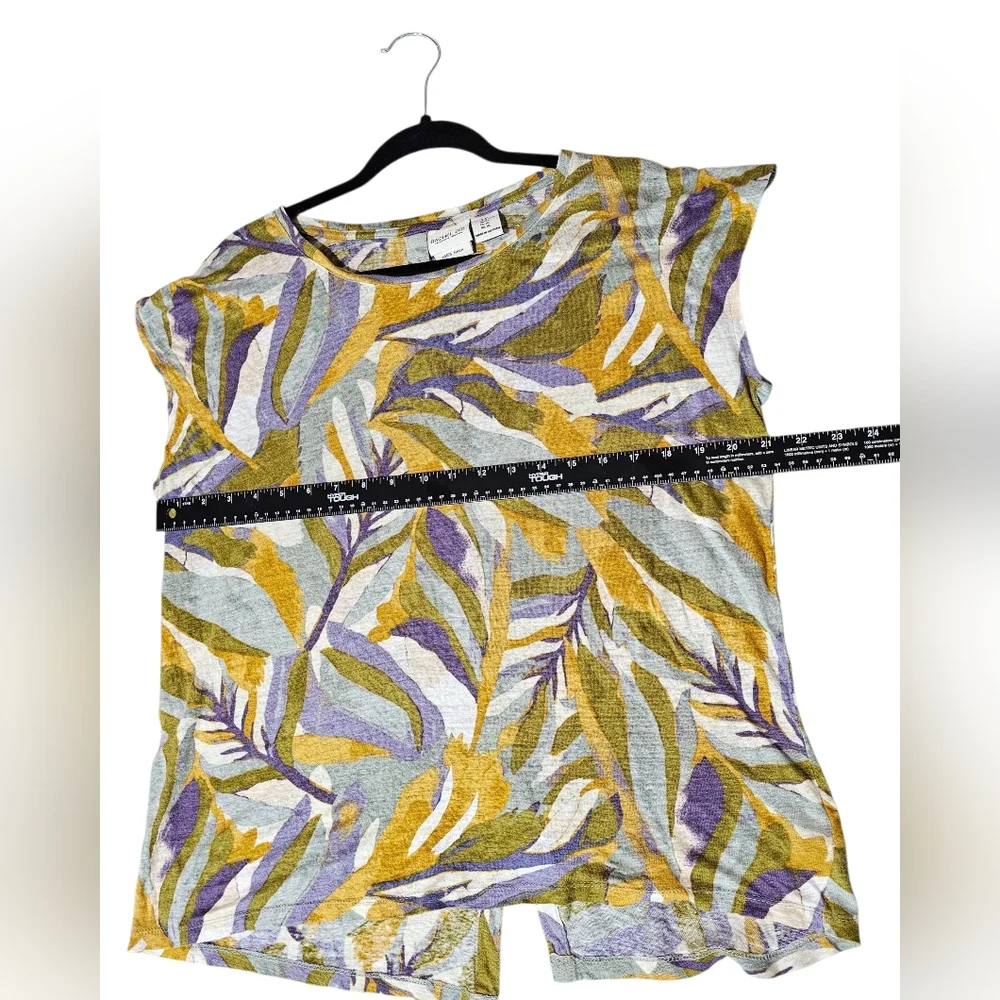 Rachel Zoe Women 100% Linen Boho Multicolor Leaf Print Tunic Top Size XL - Picture 5 of 7